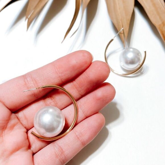 Pearl hoop earrings #858 - Picture 3 of 3